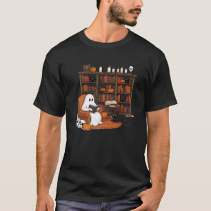 Camiseta Retro Ghost Reading Books Bibliotecário Ghost Blac