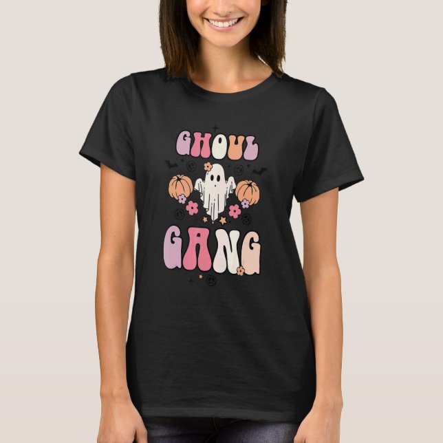 Camiseta Retro Ghoul Groovy Ei Boo Pumpkin Boo Crew H (Frente)