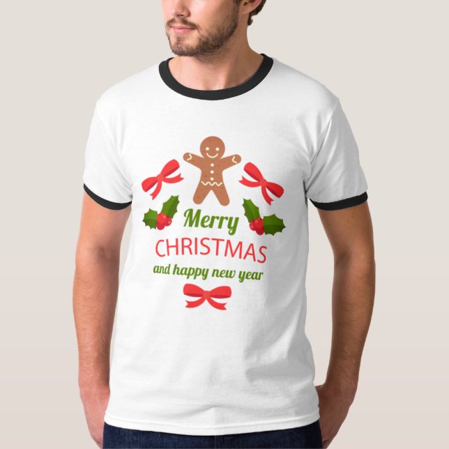 Camiseta Retro Gingerbread Christmas Ringer Tee USA (Frente)