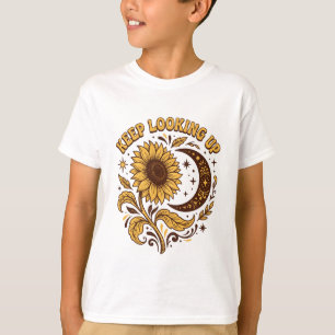 Camiseta Retro Girassol Lua Keep Looking Up