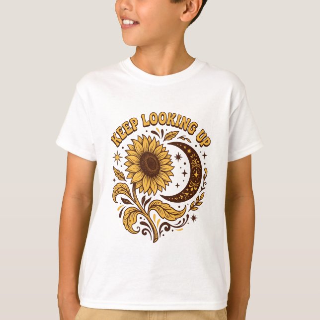 Camiseta Retro Girassol Lua Keep Looking Up (Frente)