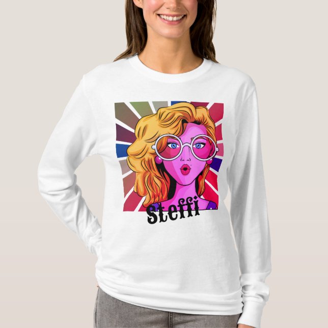 Camiseta Retro Girl in smart Goggles Nome personalizado (Frente)
