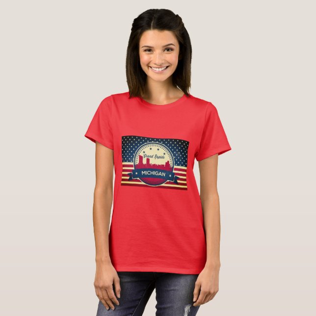 Camiseta Retro Grand Rapids Michigan Skyline (Frente Completa)