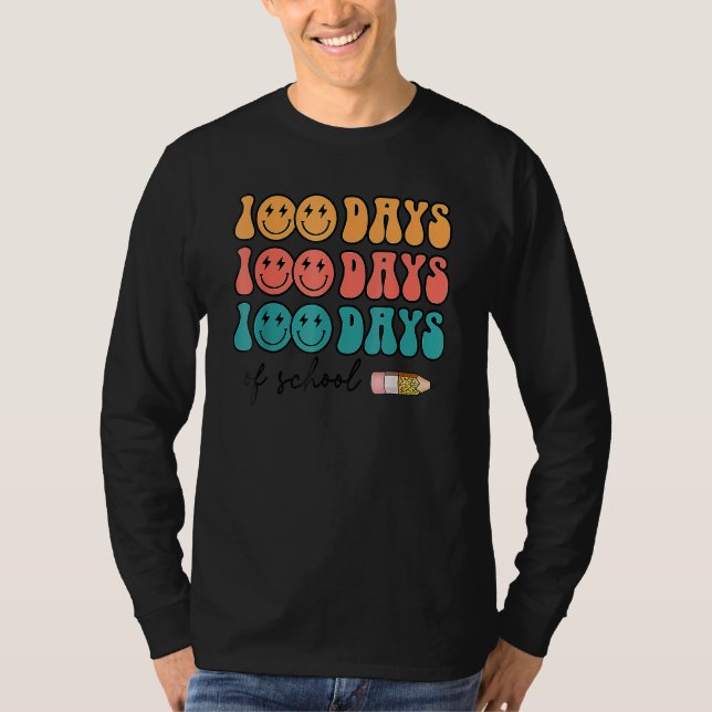 Camiseta Retro Groovy 100 Days Of School Lightning Bolt Stu (Frente)