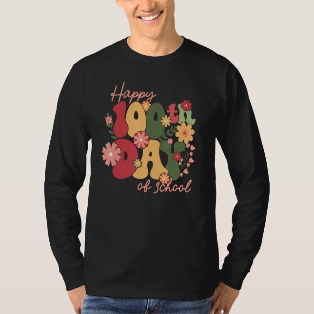 Camiseta Retro Groovy 100 days of school Teacher 100th day  (Frente)