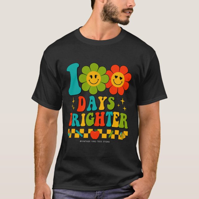 Camiseta Retro Groovy 100 Dias De Professores Escolares 100 (Frente)