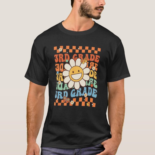 Camiseta Retro Groovy 3º ano de volta à escola feliz primei (Frente)