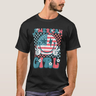 Camiseta Retro Groovy 4 de julho Sorria o norte americano