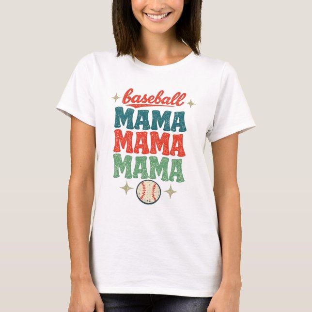 Camiseta Retro Groovy 70s Baseball Mama Stacked Text (Frente)