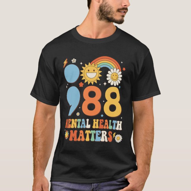 Camiseta Retro Groovy 988 Mental Health Importa Suicídio An (Frente)