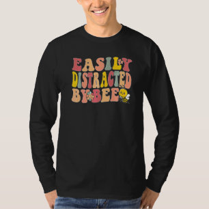 Camiseta Retro Groovy Abelhas Fácilmente Distraído Por Abel