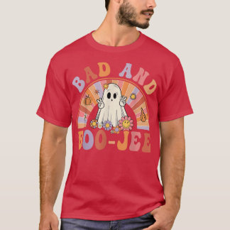 Camiseta Retro Groovy Bad E Boo-Jee Floral Ghost Hallowee