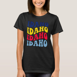 Camiseta Retro Groovy Bandeira do Estado de Idaho Casa Eu A