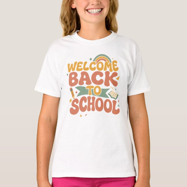 Camiseta Retro Groovy Bem-vindo de Volta à Escola (Frente)