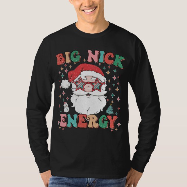 Camiseta Retro Groovy Big Nick Energy Engraçado Papais noei (Frente)