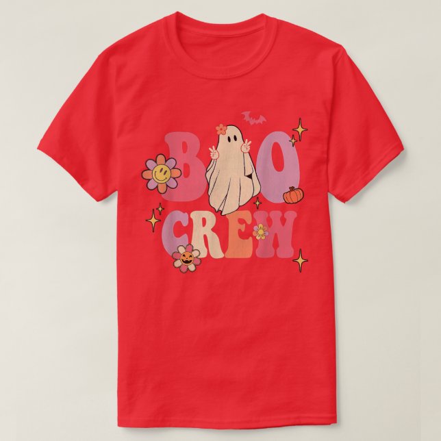 Camiseta Retro Groovy Boo Crew Halloween Hippie Floral Ghos (Frente do Design)