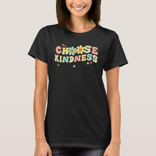 Camiseta Retro Groovy Choose Kindness Flower Cute Womens (Frente)