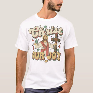 Camiseta Retro Groovy Christ Our Joy Christmas T-Shirt