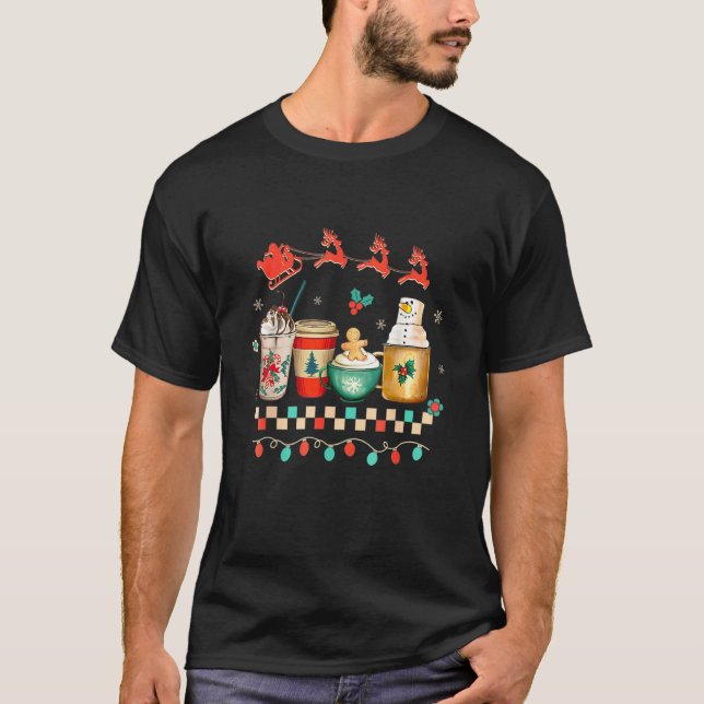 Camiseta Retro Groovy Christmas Coffee Women Winter Cozy Xm (Frente)
