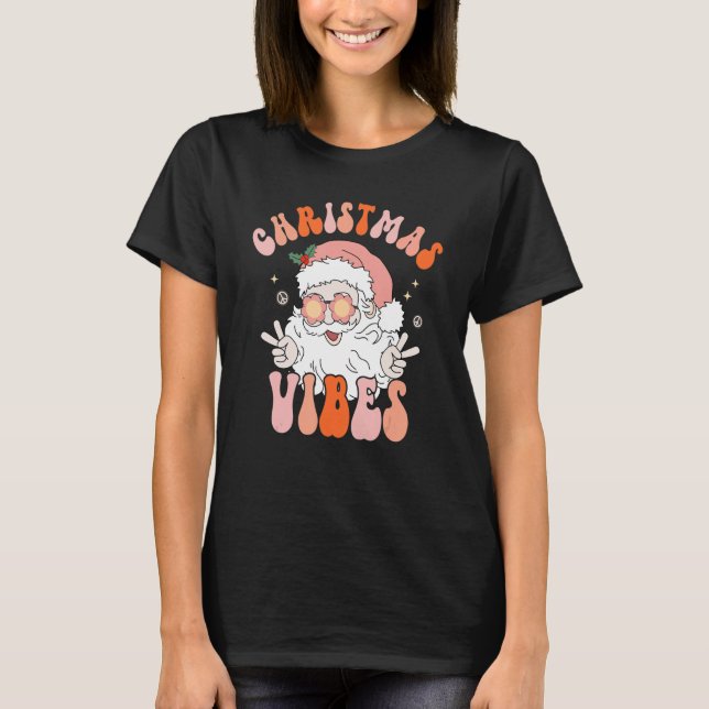 Camiseta Retro Groovy Christmas Vibes Cute Santa Claus Xmas (Frente)