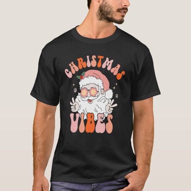 Camiseta Retro Groovy Christmas Vibes Cute Santa Claus Xmas (Frente)