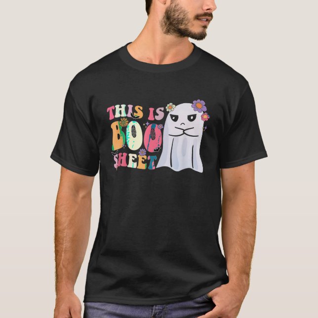 Camiseta Retro Groovy Cute Ghost Spooky Halloween Este É B (Frente)
