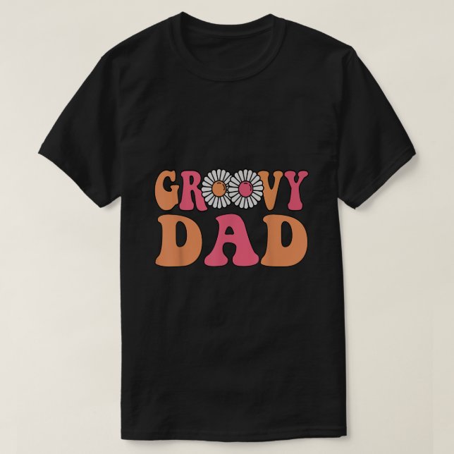 Camiseta Retro Groovy Dad Matching Family 1st Birthday Part (Frente do Design)