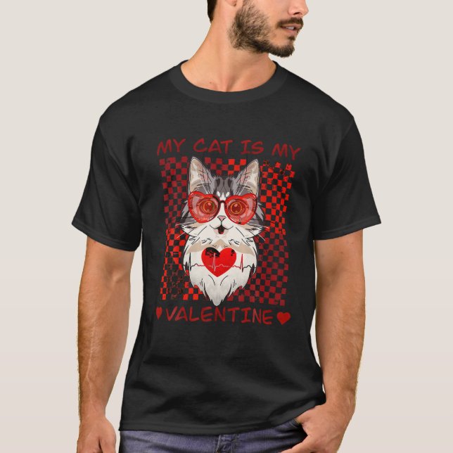 Camiseta Retro Groovy Dia de os namorados Hippie Gato Engra (Frente)