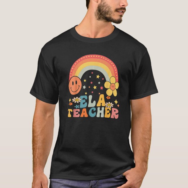 Camiseta Retro Groovy Ela Professora Arte em Inglês Tea (Frente)