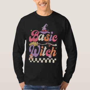 Camiseta Retro Groovy Feiticeira Básica Feliz Halloween Ass