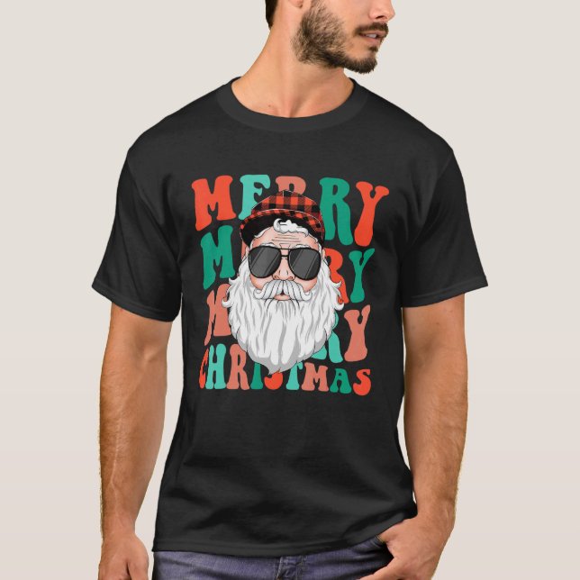 Camiseta Retro Groovy Feliz de Natal Fique Brilhante Hippie (Frente)