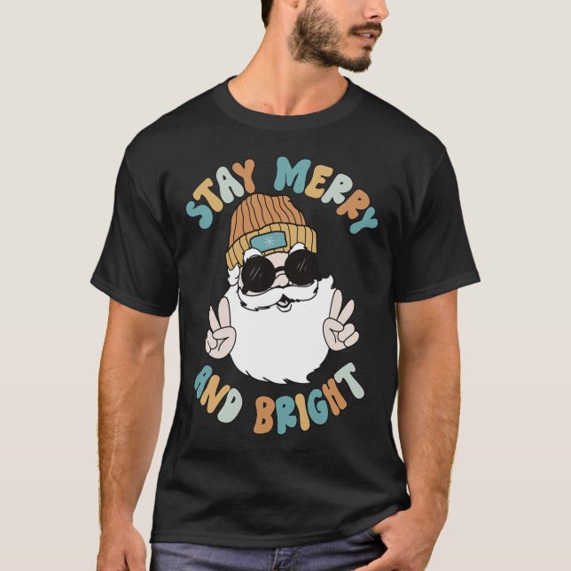 Camiseta Retro Groovy Feliz de Natal Fique Brilhante Papais (Frente)