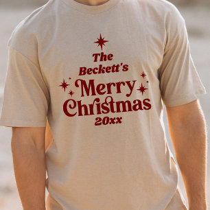 Camiseta Retro Groovy Feliz Família Feriado de Natal