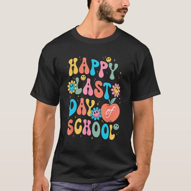 Camiseta Retro Groovy Feliz No Último Dia Da Escola No Fina (Frente)