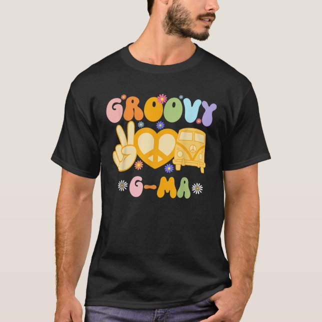 Camiseta Retro Groovy G mães Avó Família Hippie Corresponde (Frente)