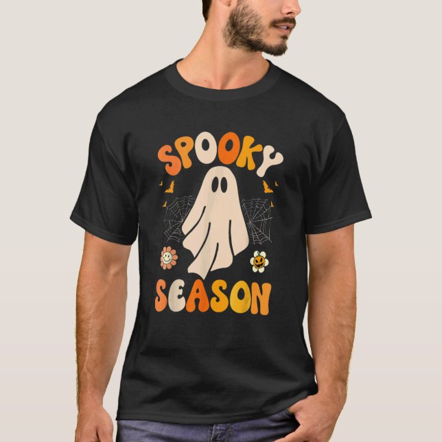 Camiseta Retro Groovy Ghost Spooky Season Lazy Halloween Co (Frente)