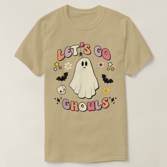 Camiseta Retro Groovy Go Ghouls Boo Ghost Cute Hallow (Frente do Design)
