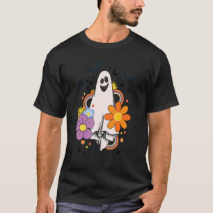 Camiseta Retro Groovy Go Ghouls Floral Halloween Ghos