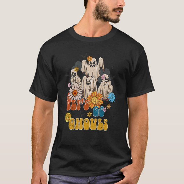 Camiseta Retro Groovy Go Ghouls Ghost Outfit Hallowee (Frente)