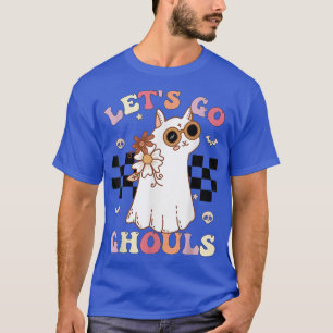 Camiseta Retro Groovy Go Ghouls Halloween Ghost Cat C