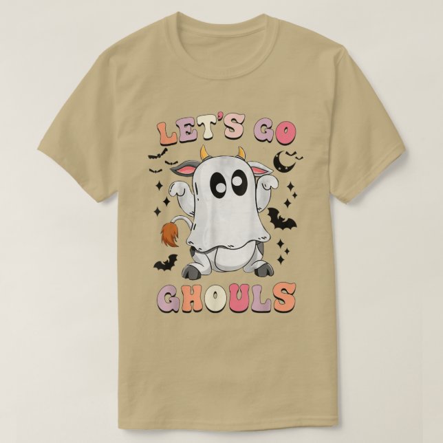 Camiseta Retro Groovy Go Ghouls Halloween Ghost Cow C (Frente do Design)