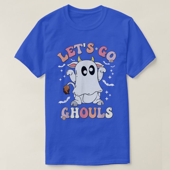 Camiseta Retro Groovy Go Ghouls Halloween Ghost Cow C (Frente do Design)