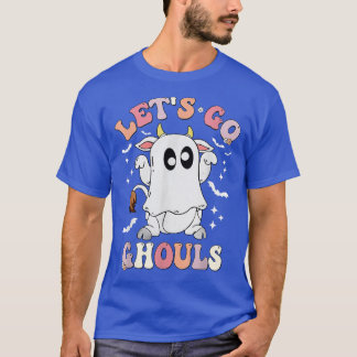 Camiseta Retro Groovy Go Ghouls Halloween Ghost Cow C