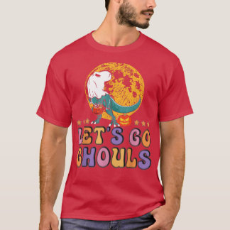 Camiseta Retro Groovy Go Ghouls Halloween Ghost Dinos