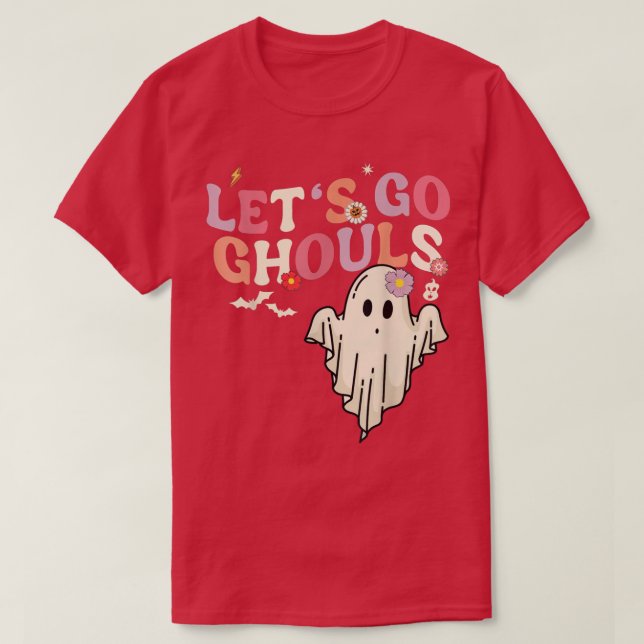 Camiseta Retro Groovy Go Ghouls Halloween Ghost Engraçado (Frente do Design)