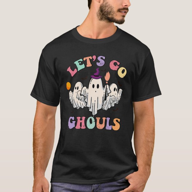 Camiseta Retro Groovy Go Ghouls Halloween Ghost Outfi (Frente)
