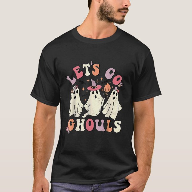 Camiseta Retro Groovy Go Ghouls Halloween Ghost Outfi (Frente)