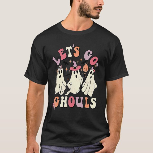 Camiseta Retro Groovy Go Ghouls Halloween Ghost Outfi (Frente)