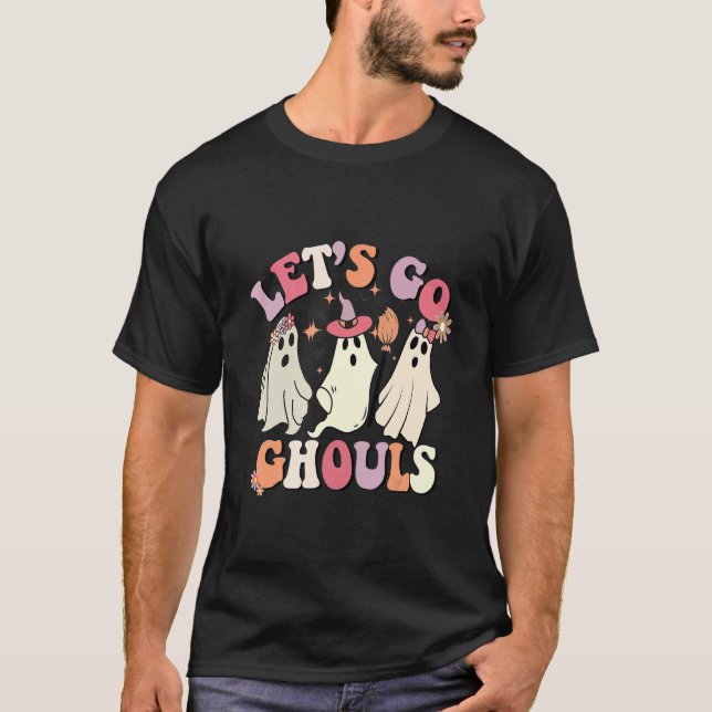 Camiseta Retro Groovy Go Ghouls Halloween Ghost Outfi (Frente)