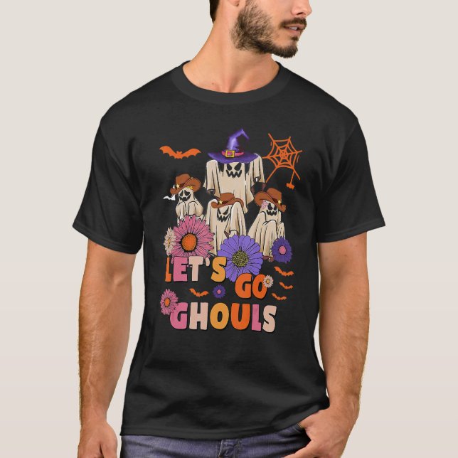 Camiseta Retro Groovy Go Ghouls Halloween Ghost Outfi (Frente)